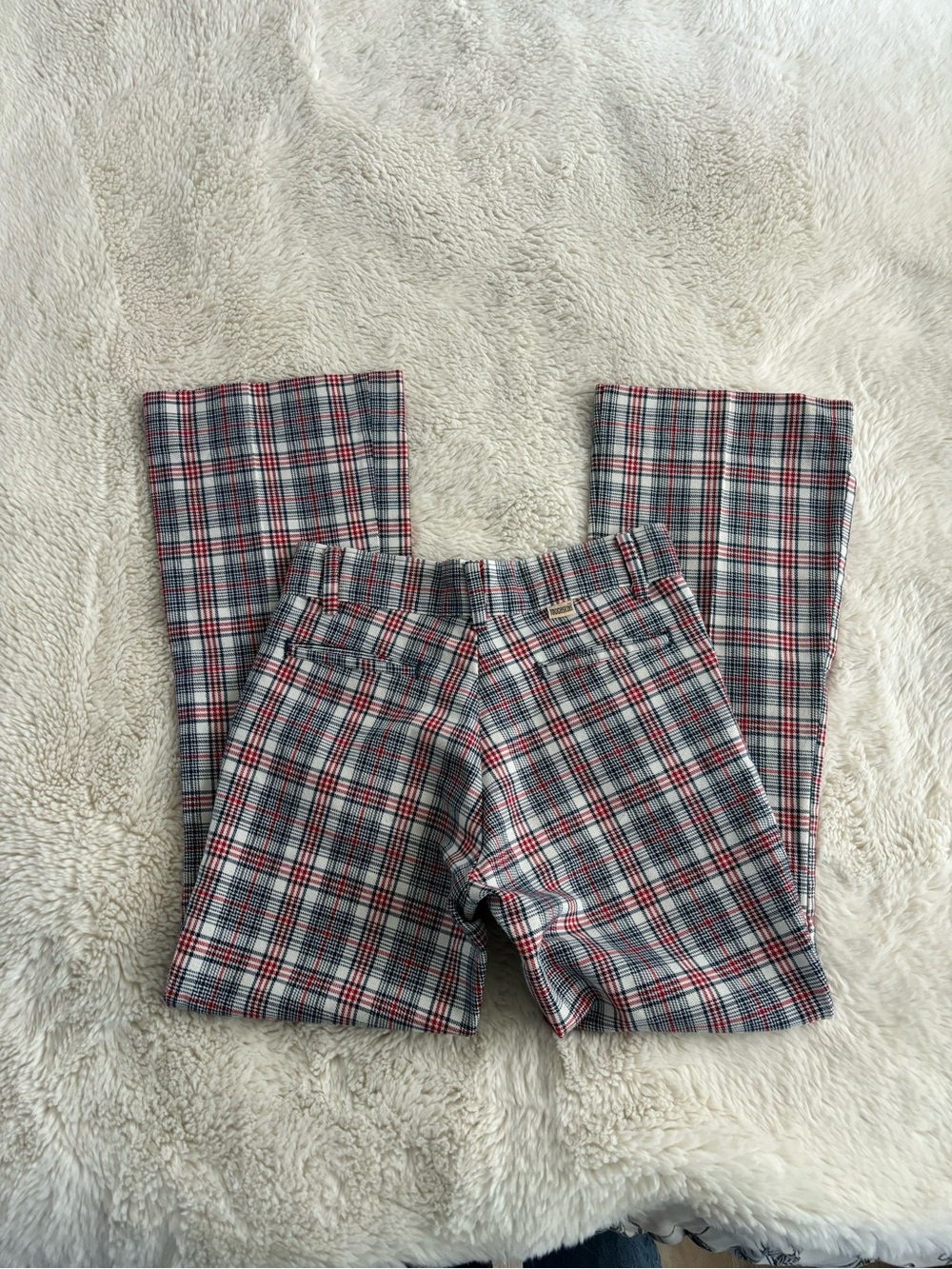 VTG 70s Sears Tough Skins High Rise Plaid Flare Pants Red White and Blue